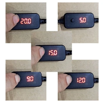 USB C до 5 В 9 В 12 В 15 В 20 В Кабель с Регулируемым Напряжением 5,5x2,1 мм со Светодиодным Вольтметром для Радио Свет Вентилятор Игрушечные Часы