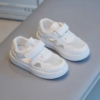 Детские Маленькие Белые туфли 2023, Летняя Спортивная обувь Для мальчиков, Обувь Из Дышащей сетки, Повседневная обувь Для девочек На мягкой подошве