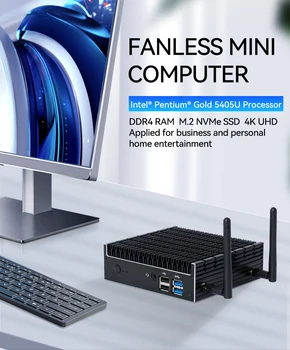 Мини-ПК Intel Pentium 5405U WIndows 11 Linux Barebone DDR4 M.2 NVME SSD 4K UHD WiFi Bluetooth Безвентиляторный Промышленный компьютер