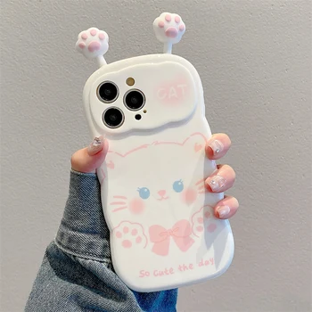 Мультяшный 3D Кот Кролик Чехол Для Телефона iPhone 14 13 11 12 Pro Max 14 Plus Милый Мягкий Силиконовый Защитный Чехол Funda