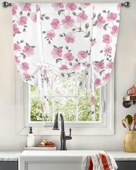 Розовое цветочное растение, занавеска на окно для гостиной, Домашний декор, Жалюзи, шторы для кухни, короткие занавески на завязках