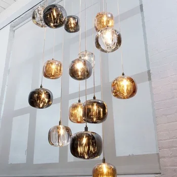 Скандинавская длинная хрустальная минималистичная люстра для лестничного дизайна Cubie LED Подвесной светильник Гостиная Спальня Бар Потолок лестничной клетки