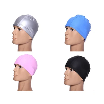 Шапочка для плавания из искусственной кожи, силиконовая шапочка, водонепроницаемая эластичная шапочка для плавания свободного размера для мужчин и женщин, 5 цветов, суперлегкая B43001